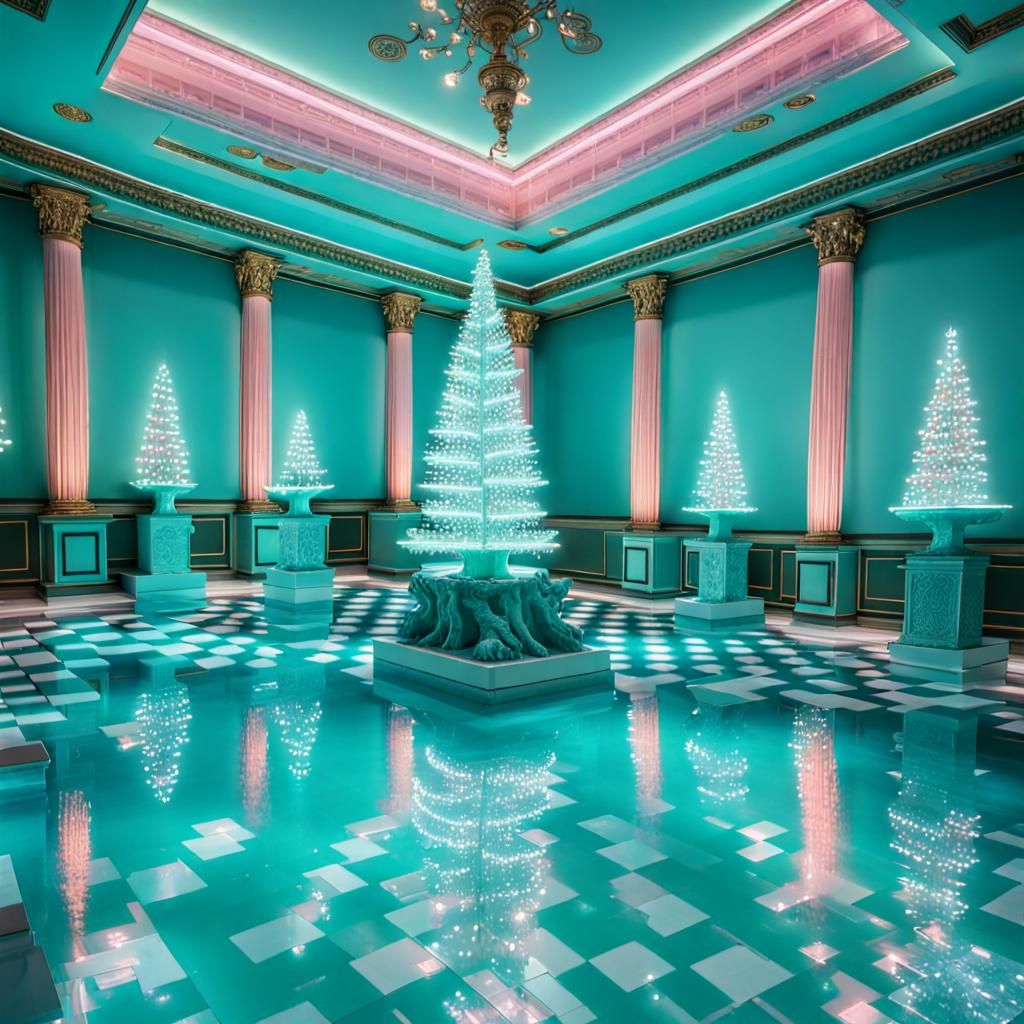 Vaporwave Christmas in Baroque Poolroom