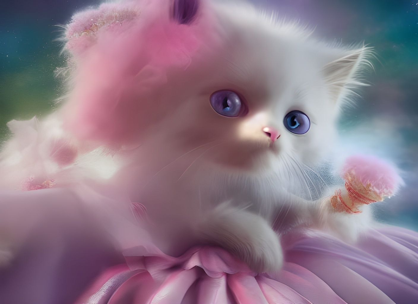 Cute Kitten Ballerina in Pastel Fractal Art