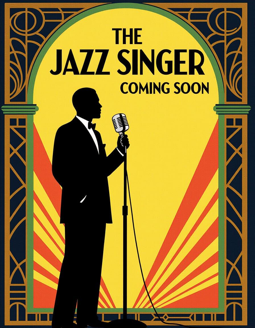 A 1920's movie poster for "The Jazz Singer" a musical.