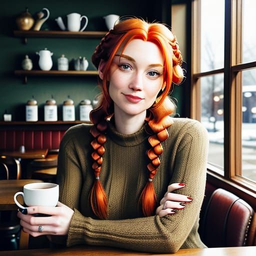 Pixar-Style Portrait of a Charming Redheaded Girl in a Cozy ...