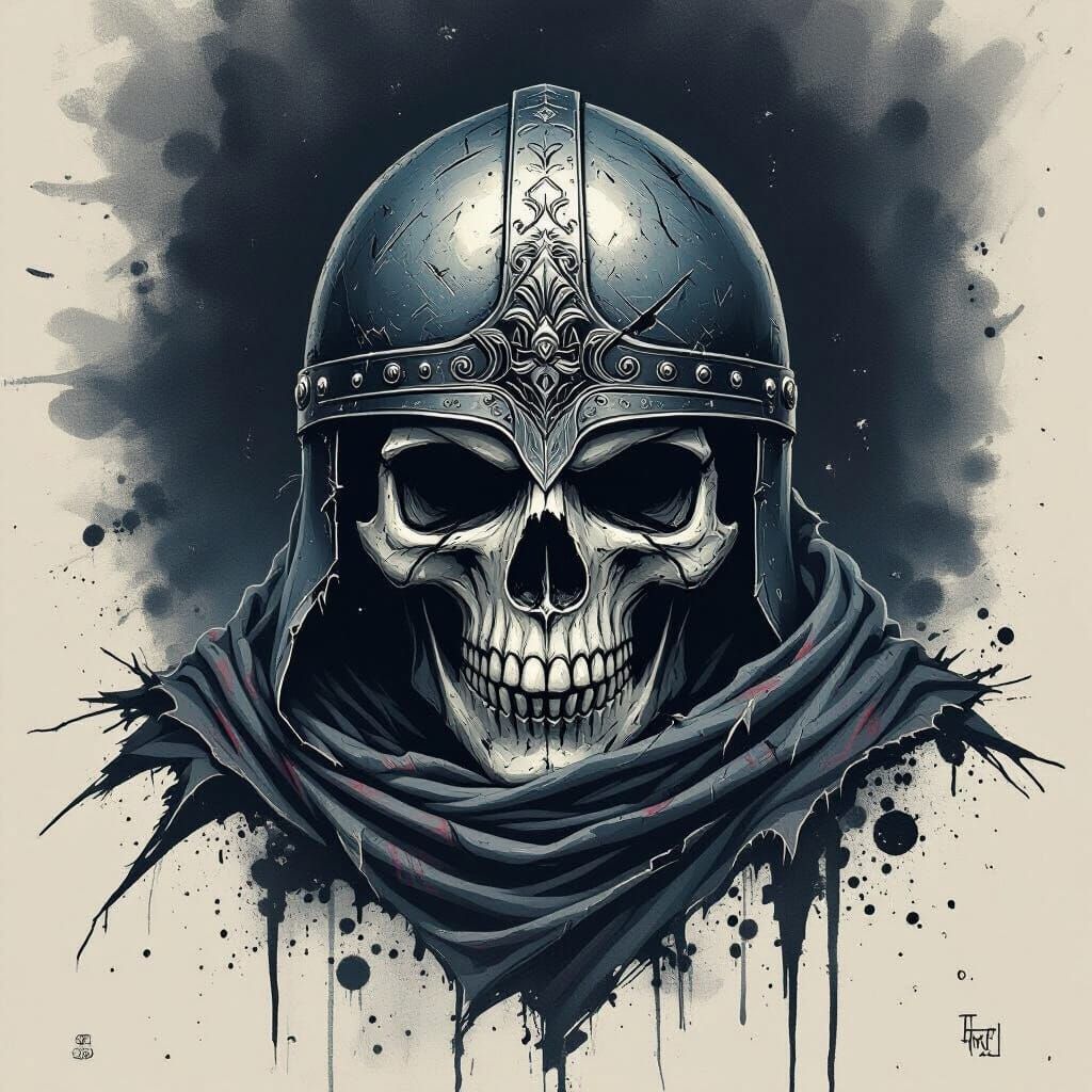 Menacing Skull with Helmet in Angry Blue Style