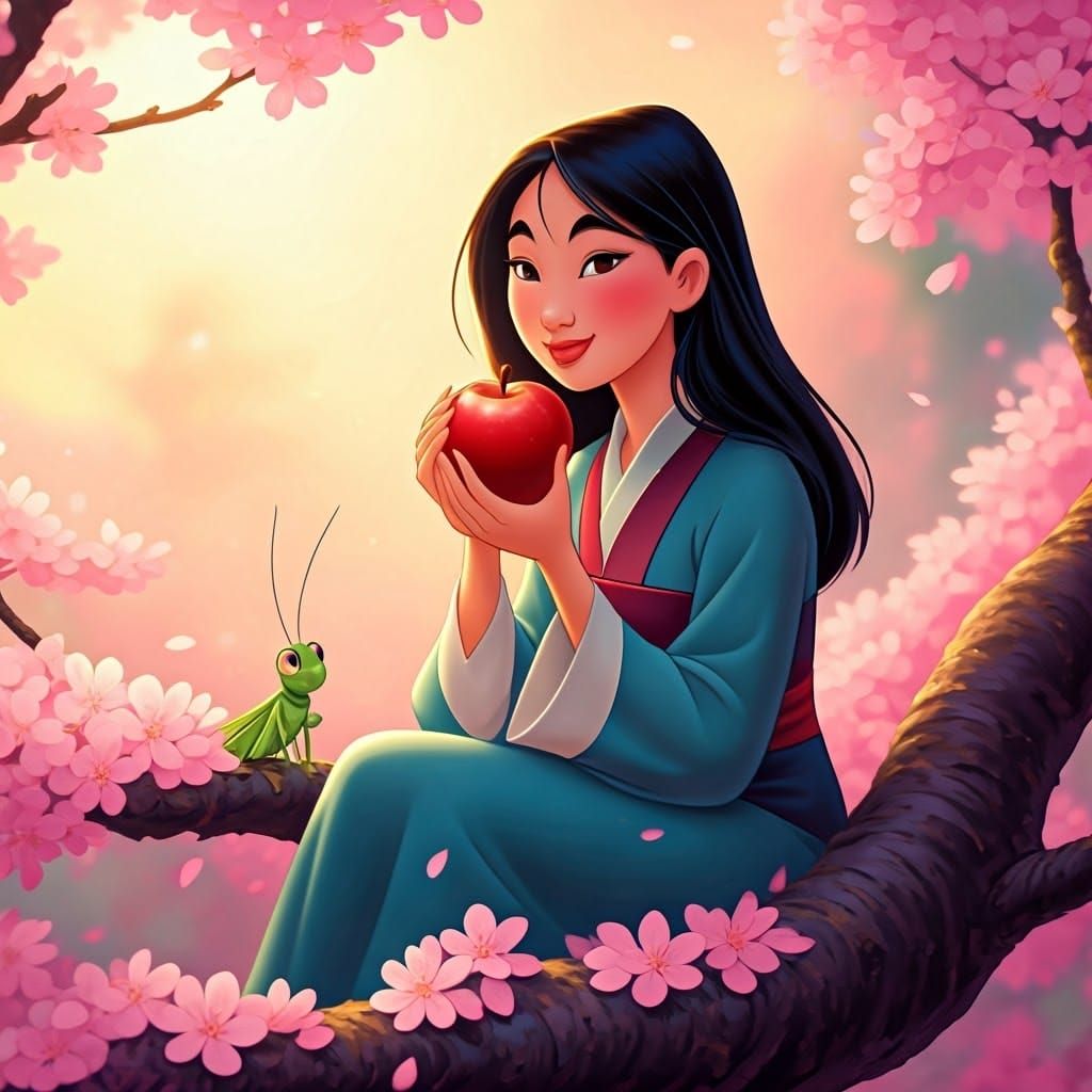 Mulan in Cherry Tree, Disney Animation Style