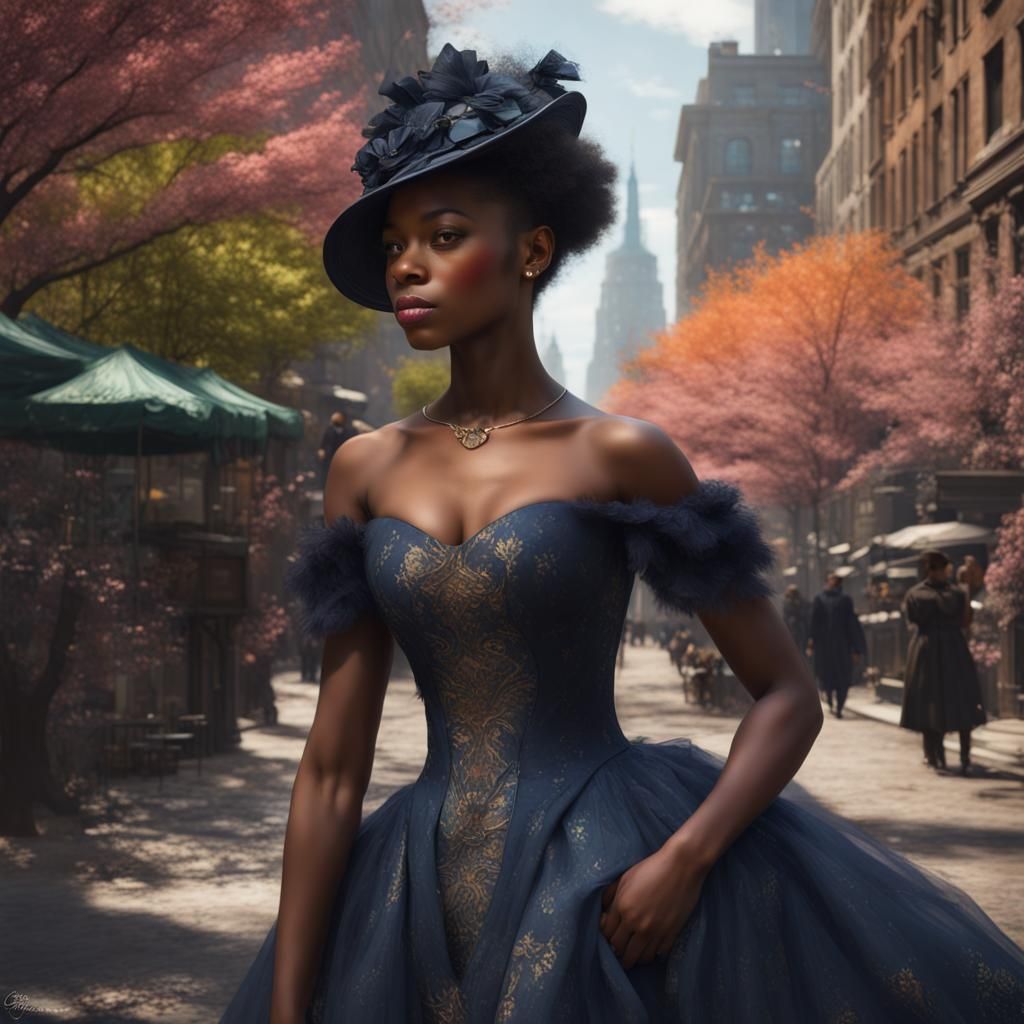 Elegant Ebony Girl: Impressionist Portrait in 1900 New York