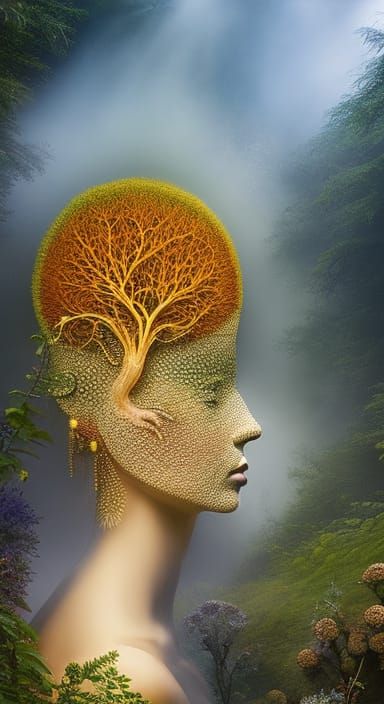 Brain Network with Fractal Tree Branches in Rich Colors