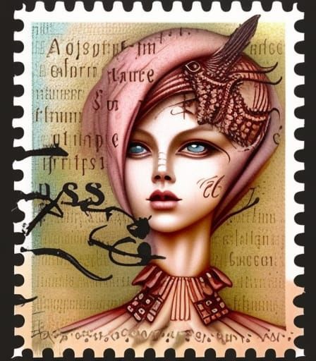 Detailed Old Postage Stamp in Gothic Style