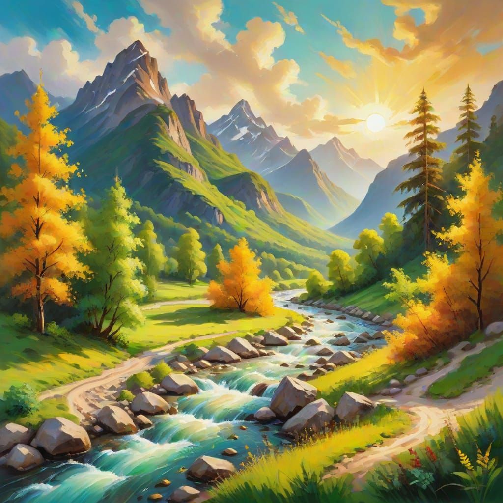 Acrylic paint art paiting landskape