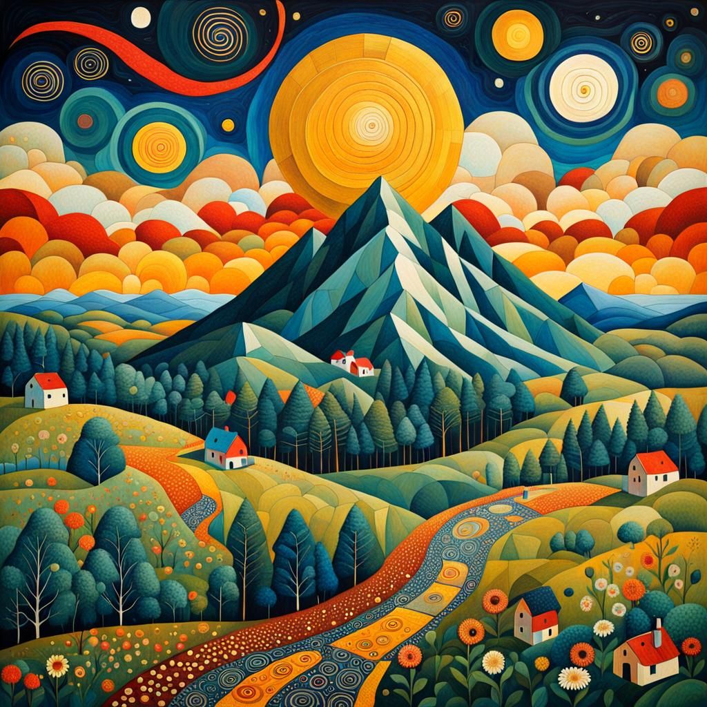 Folk Art with Isometric Abstract and Intricate Details