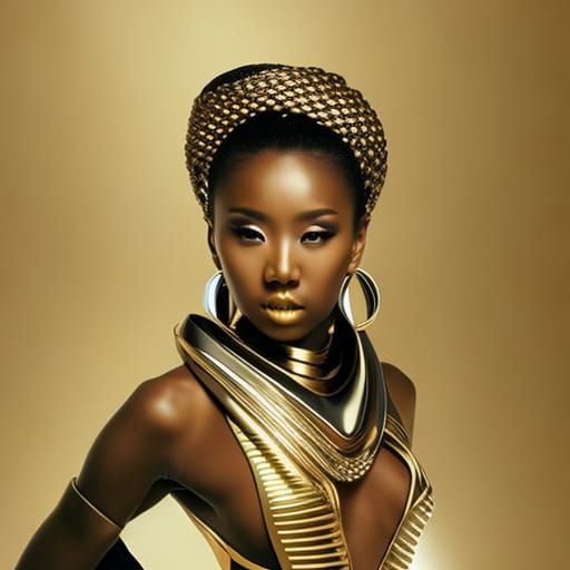 Afrofuturist Portrait of Young Woman in Gold Jewelry