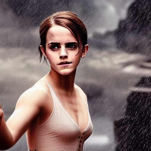 Cinematic Digital Painting of a Woman in Rain