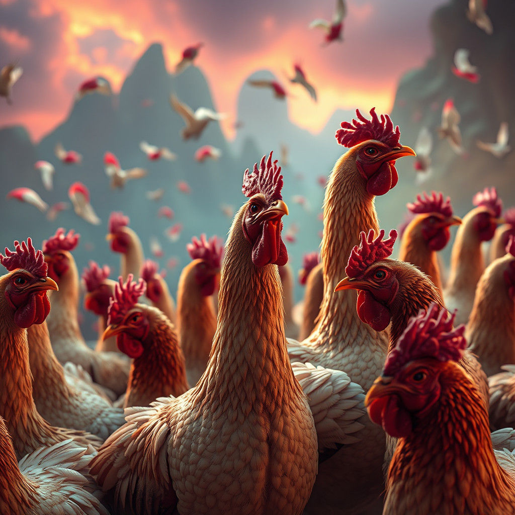 Fantasy Chickens in Dreamscape: A Digital Art Masterpiece