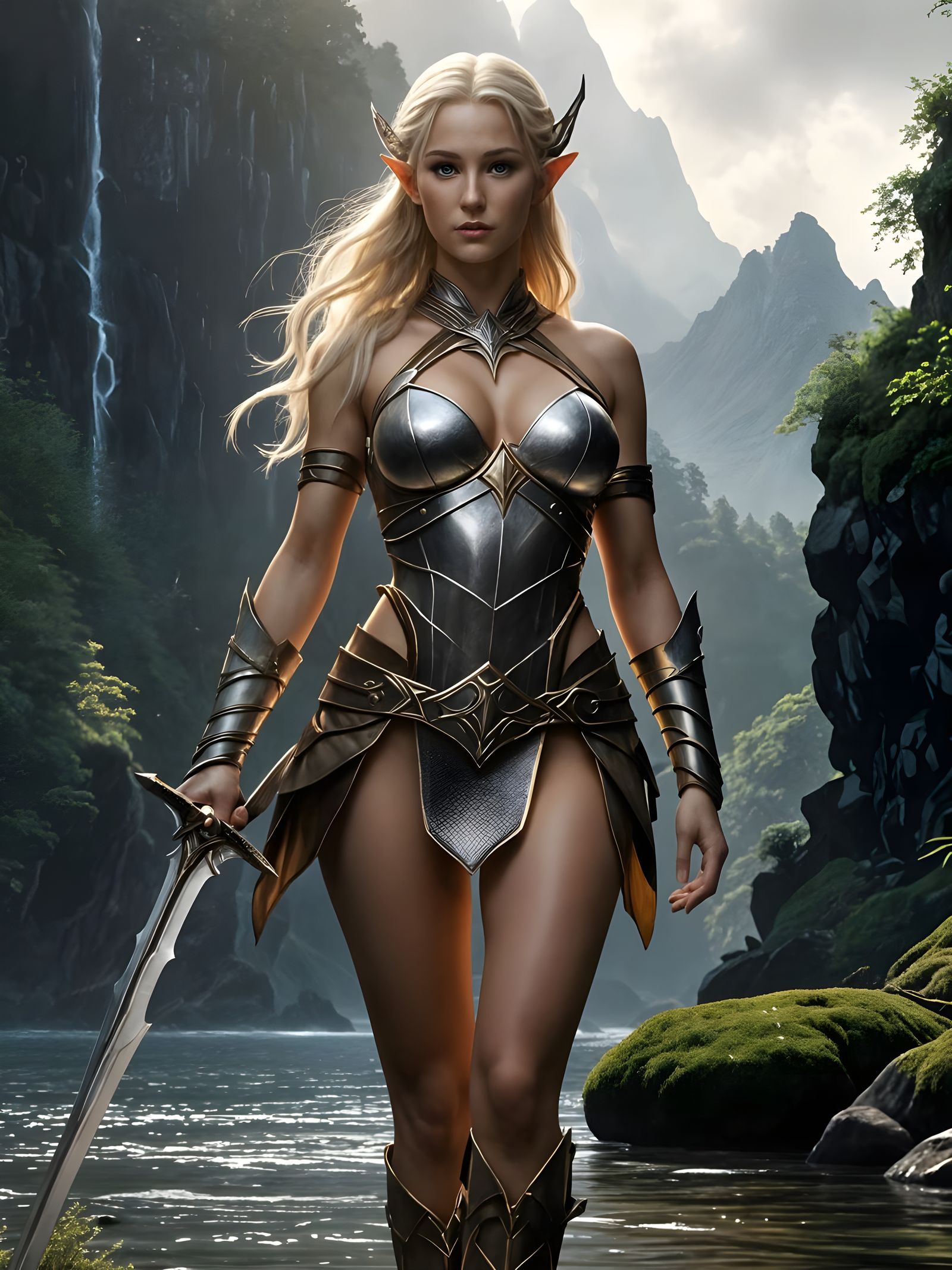 Ethereal Elf Warrior in Enchanted Wilderness