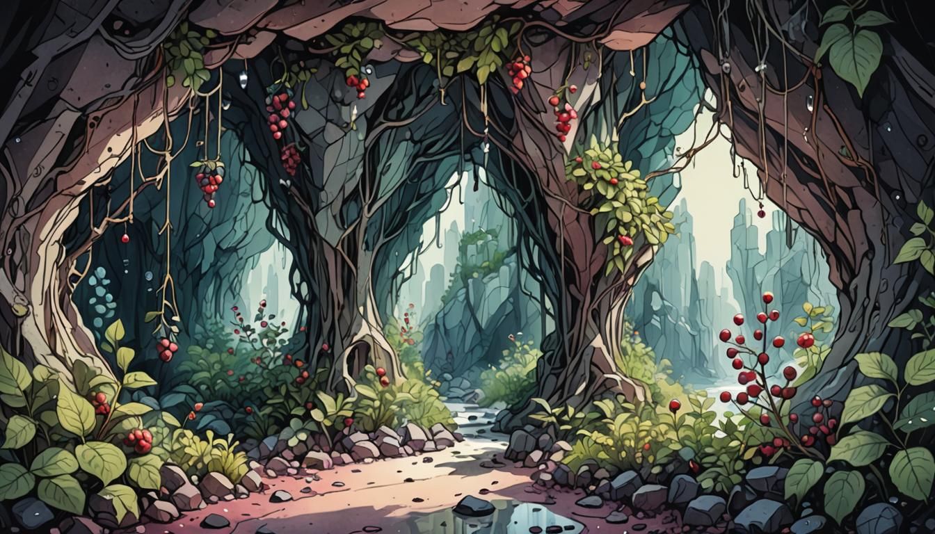 Enchanted Wild Berry Bushes in Crystal Cave