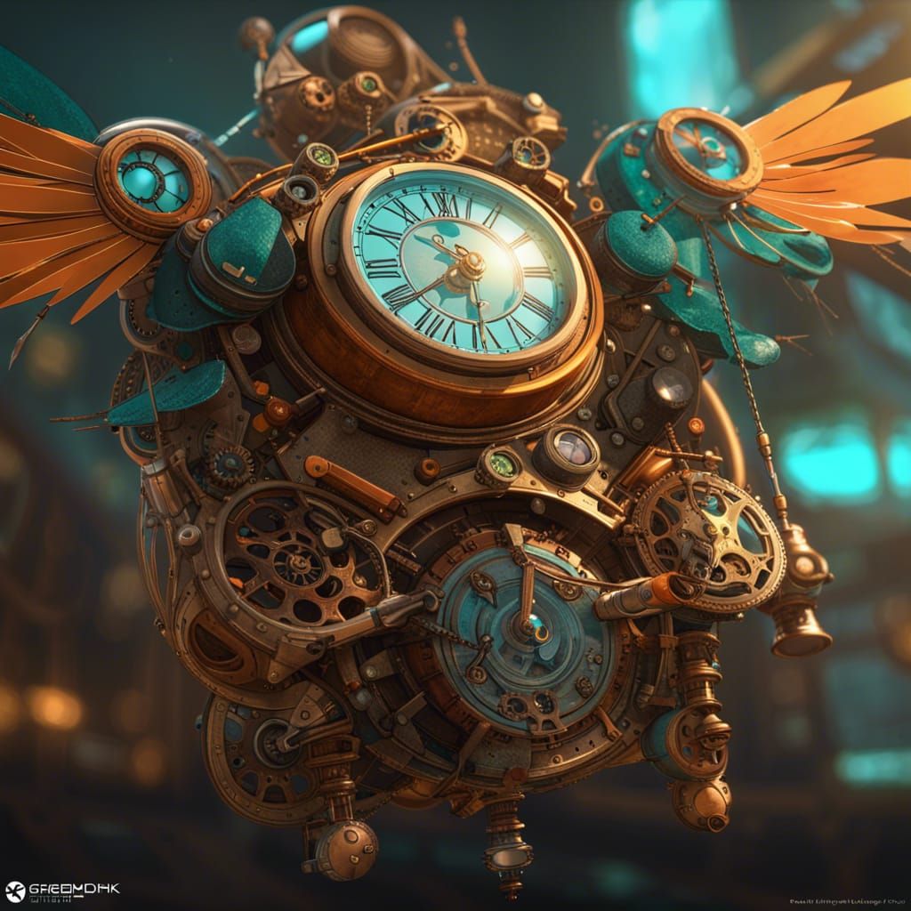 Steampunk Flying Clock Concept Art