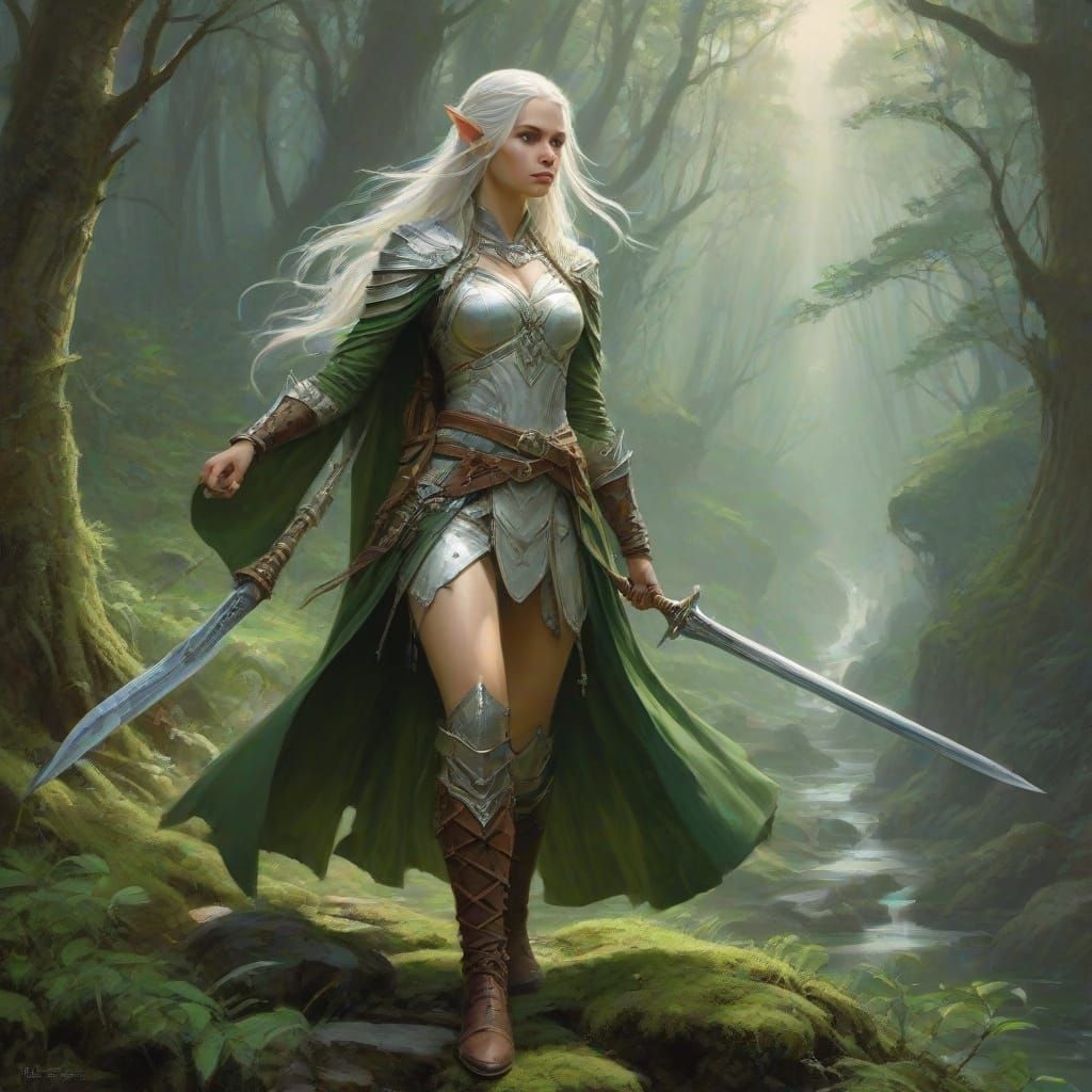 Elven Warrior in Oil Painting Style