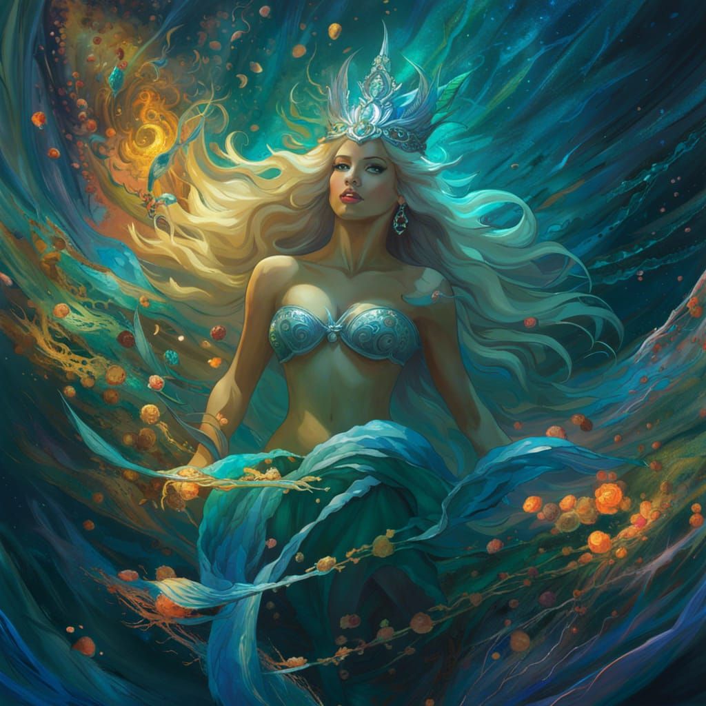 Creepy Bioluminescent Mermaid in Horror Style