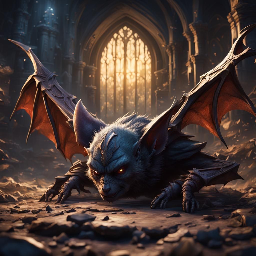 Upside-Down Bat Sleeping: Detailed Fantasy Art