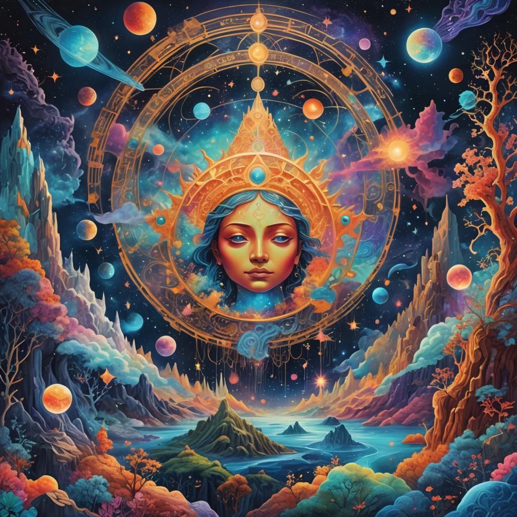 Cosmic Dreamscape: Holographic Astral Illustration