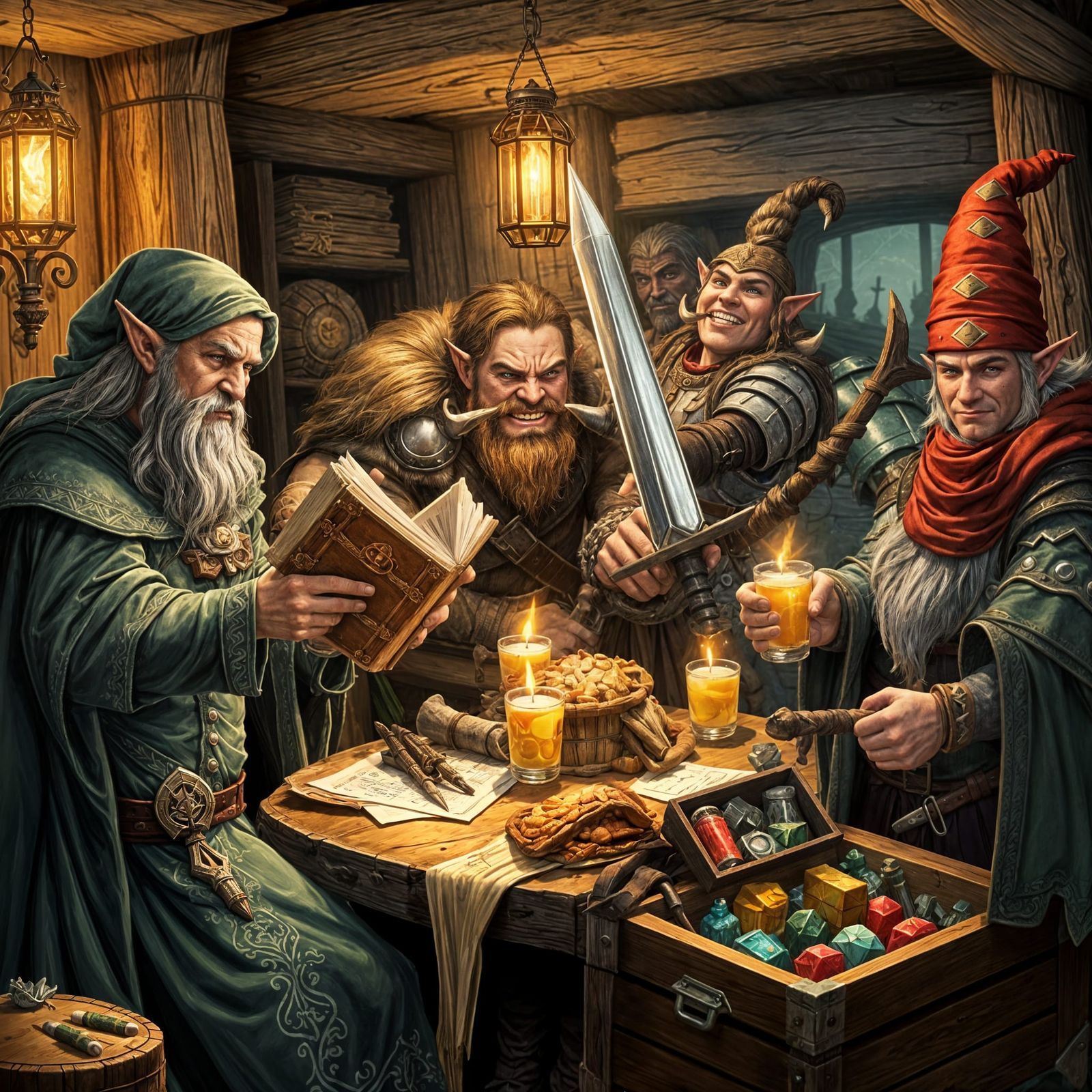 Fantasy Adventurers Gather Supplies in a Tavern