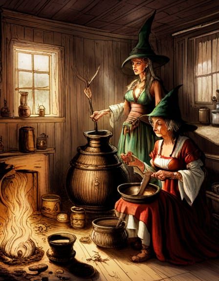 Witch's Apprentice Potion Brewing, Luis Royo Style