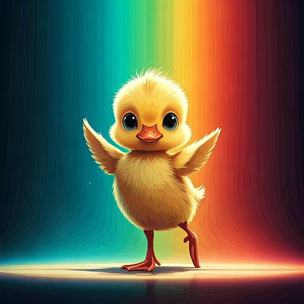 Duckling's Ballet Performance: Cel-Shaded Digital Art