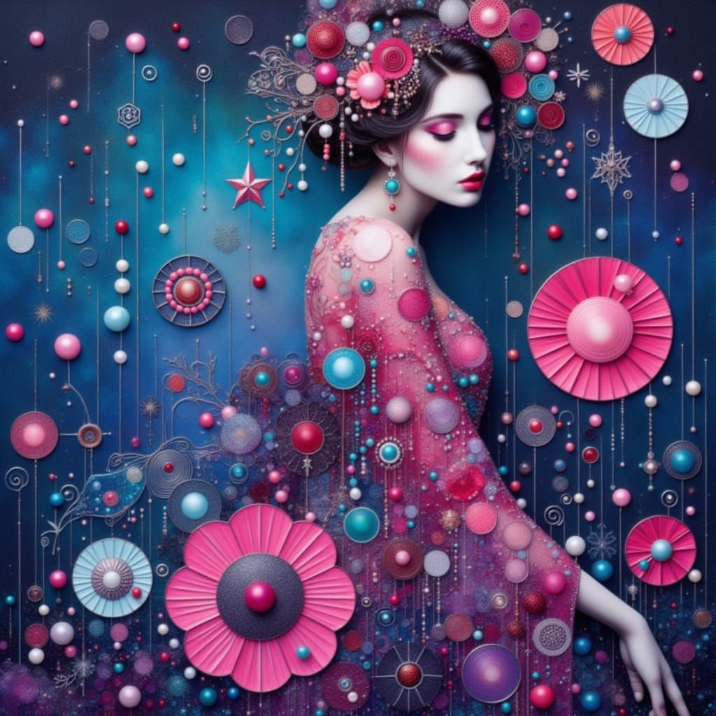 Whimsical Geisha in a Fantasy Landscape