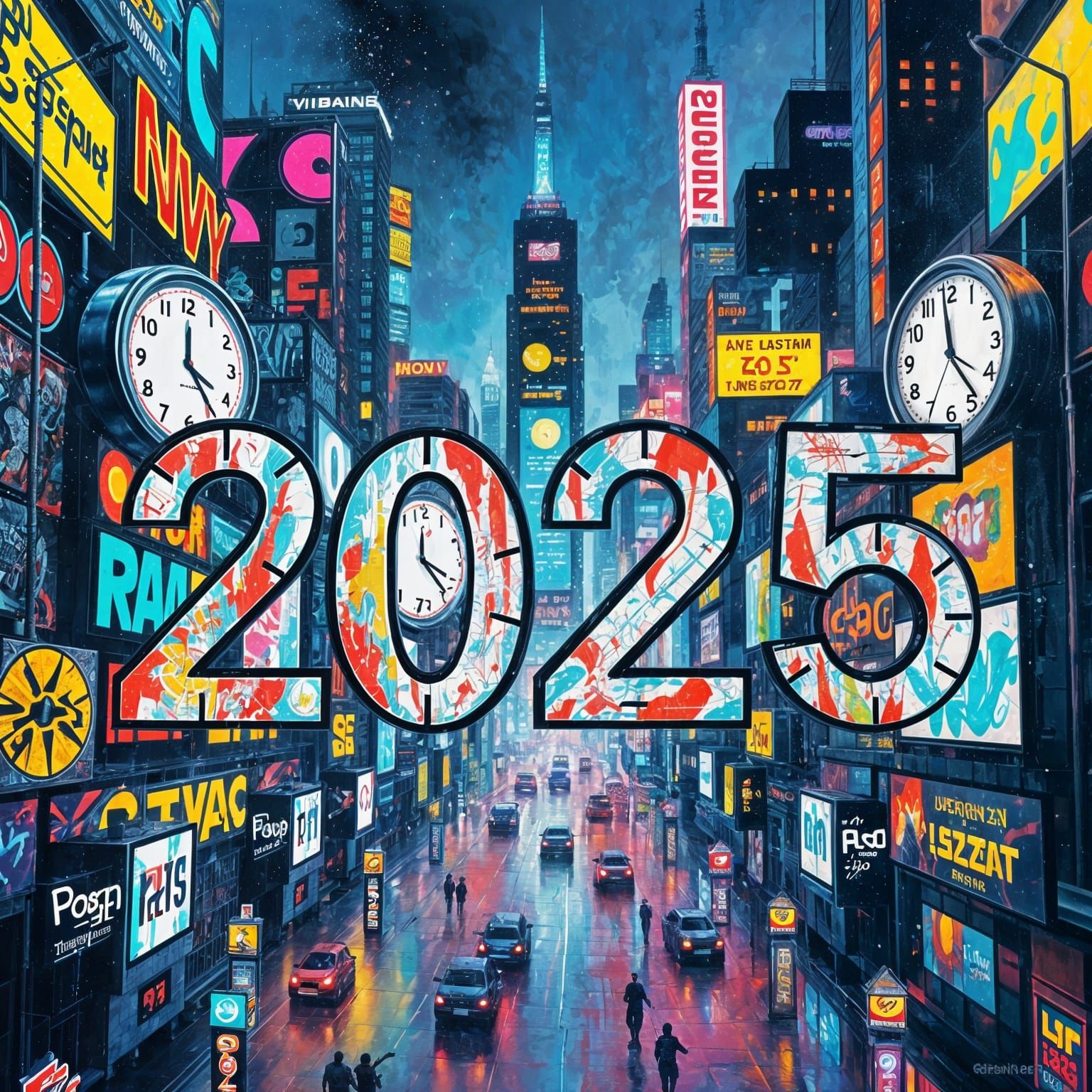 Futuristic Cityscape Countdown to 2025 in Vibrant Graffiti S...