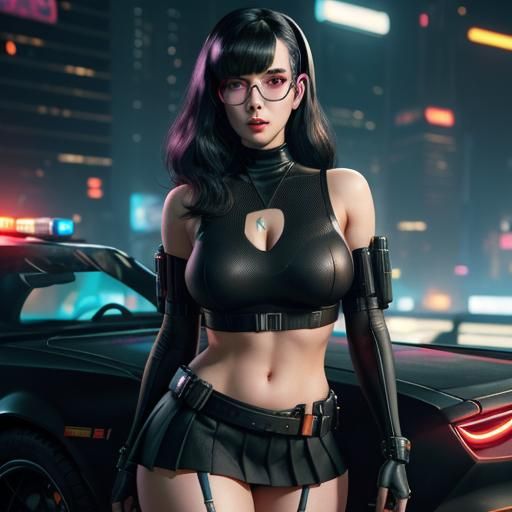 Cyberpunk Woman in Tactical Gear with Neon Accents