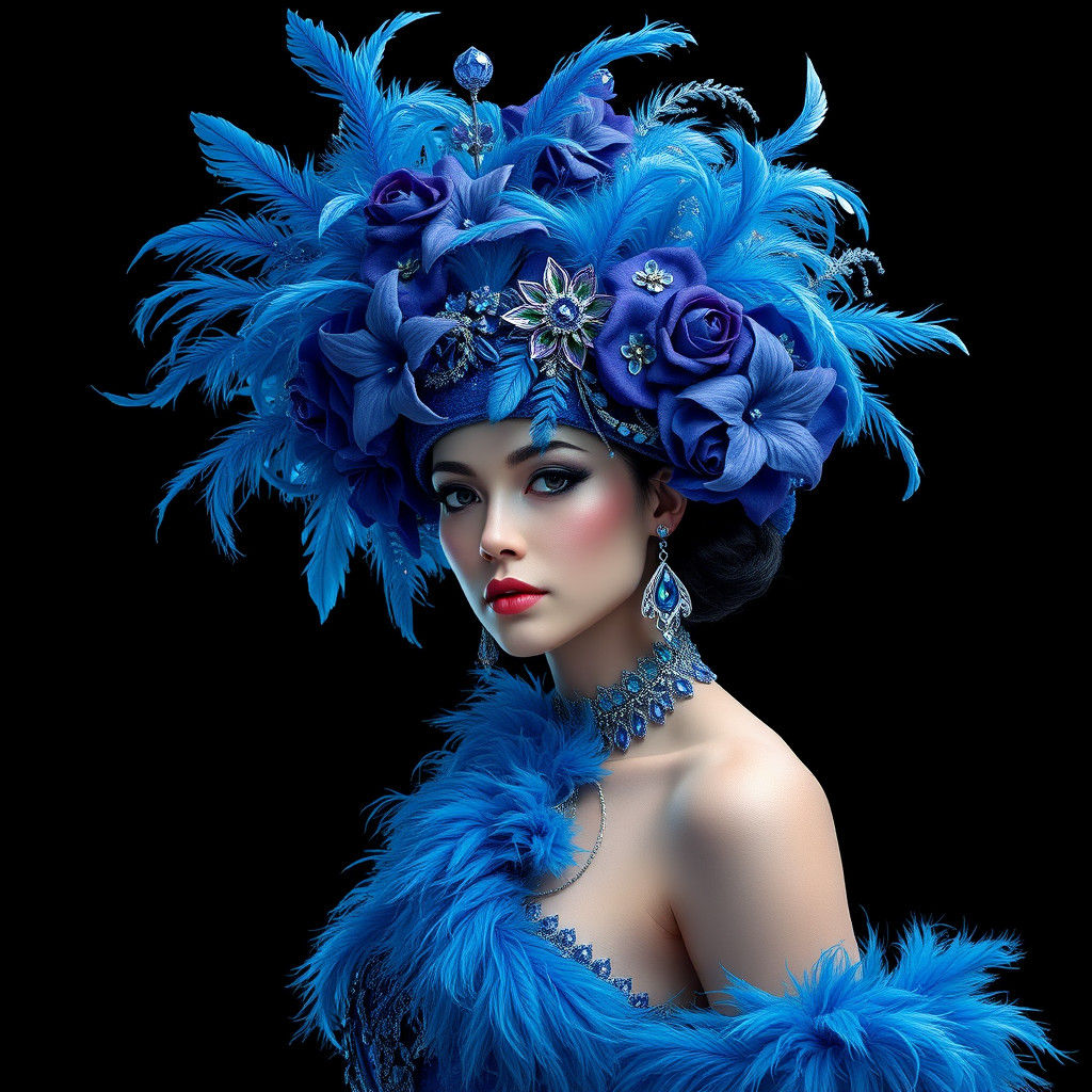 Lady in Extravagant Blue Hat, Digital Art