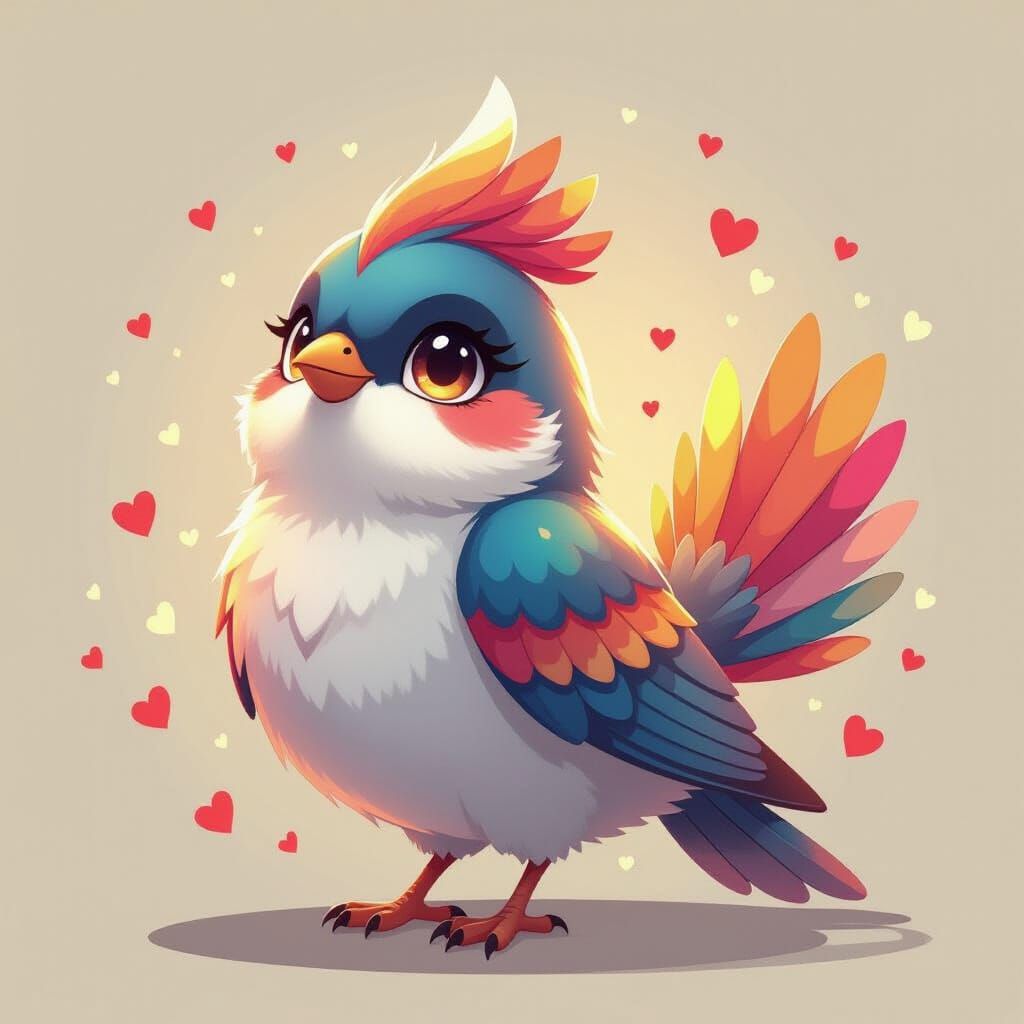 Stylized Bird of Love in Vibrant Manga Anime Style