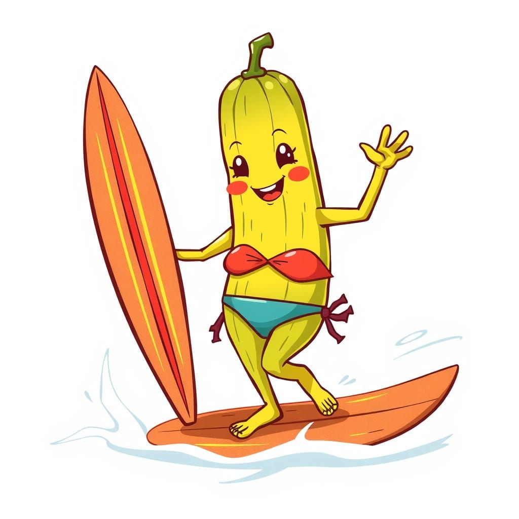 Dancing Zucchini Character in Bikini as Pokemon Card