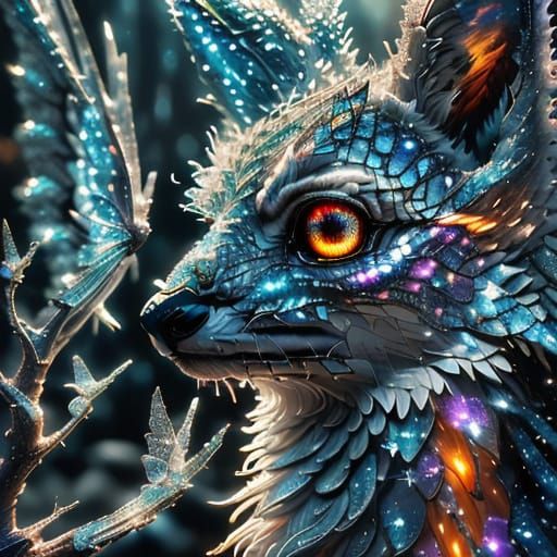 Ice Phoenix Nesting Above Frozen City in Hyperrealism