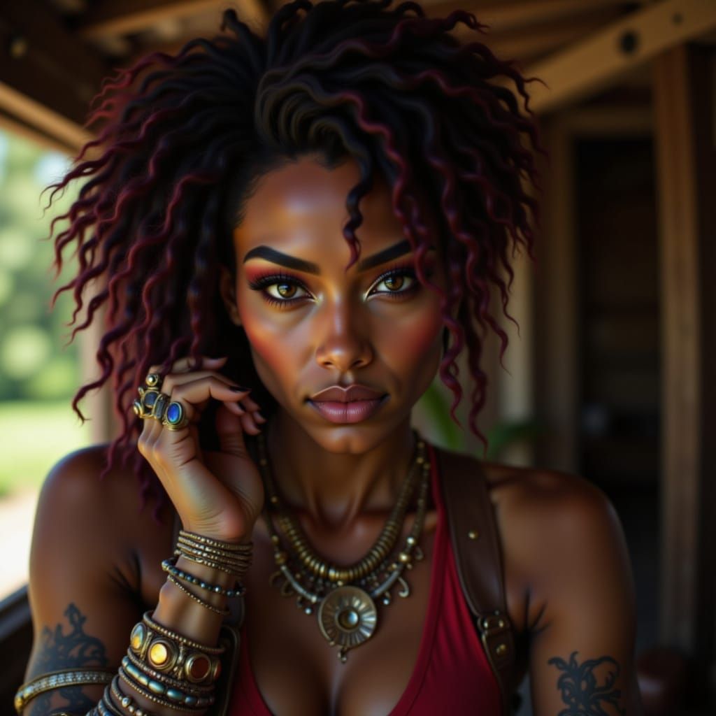 Inuit/Nigerian Woman with Multicolored Hair, Nerdy Demeanor