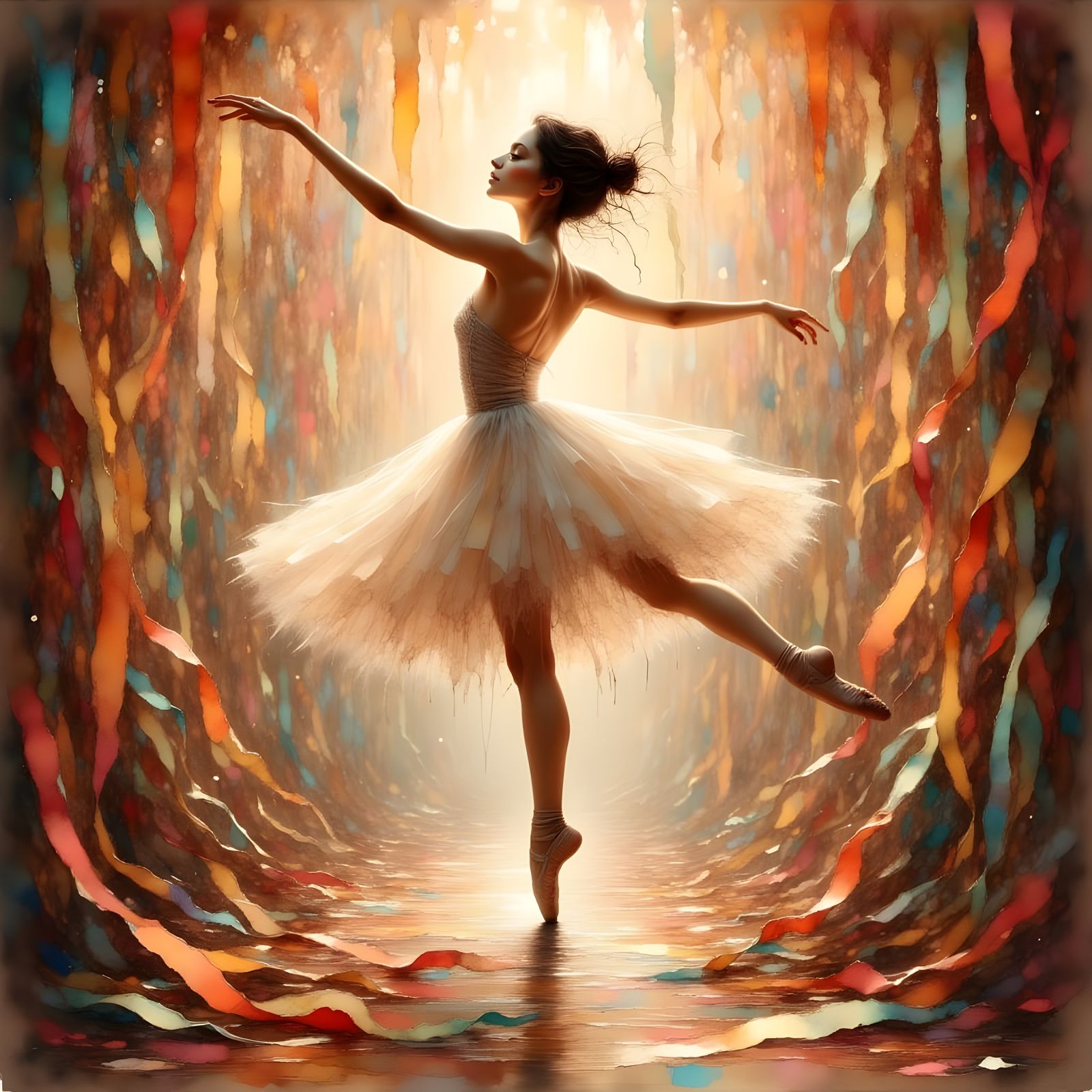 Ballet Dancer in Sea of Flowing Ribbons