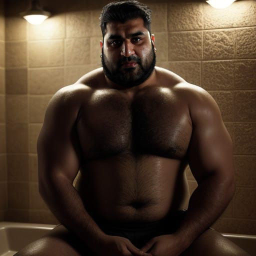 Stocky Pakistani Man with Thick Hairy Chest and Prominent Be...