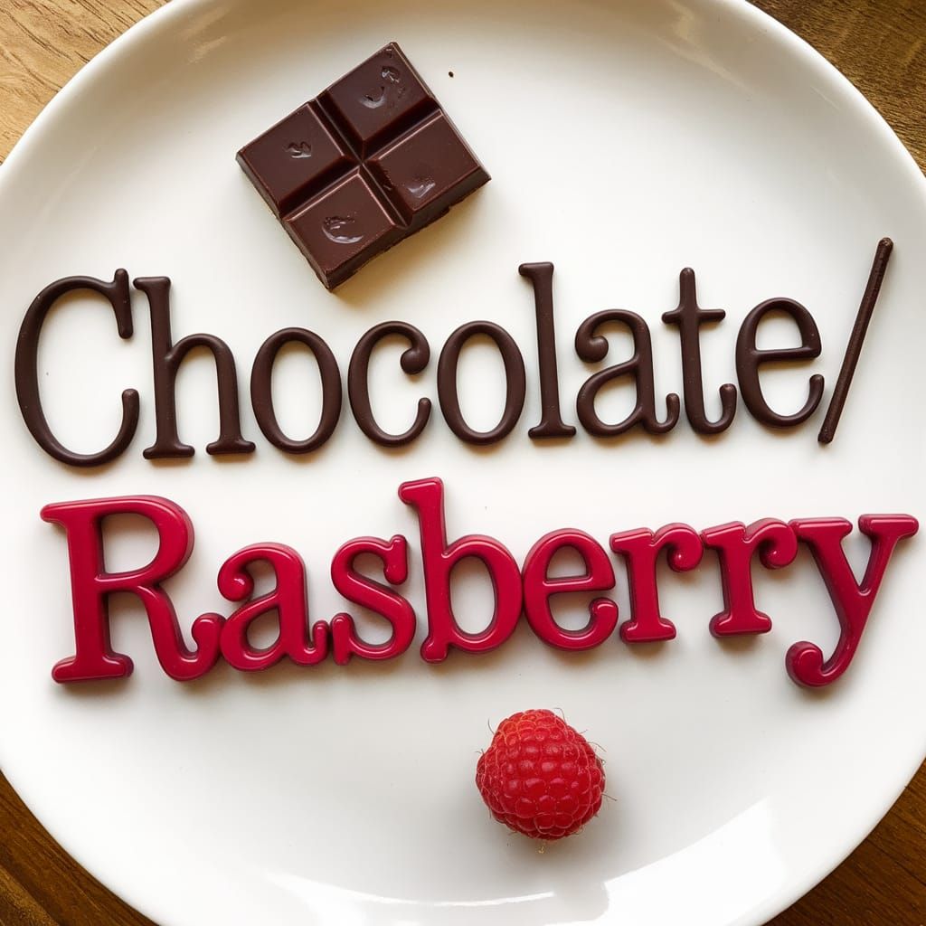 Chocolate Raspberry Text Art on Plate