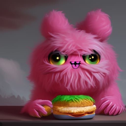Pink burger eating monster puppet