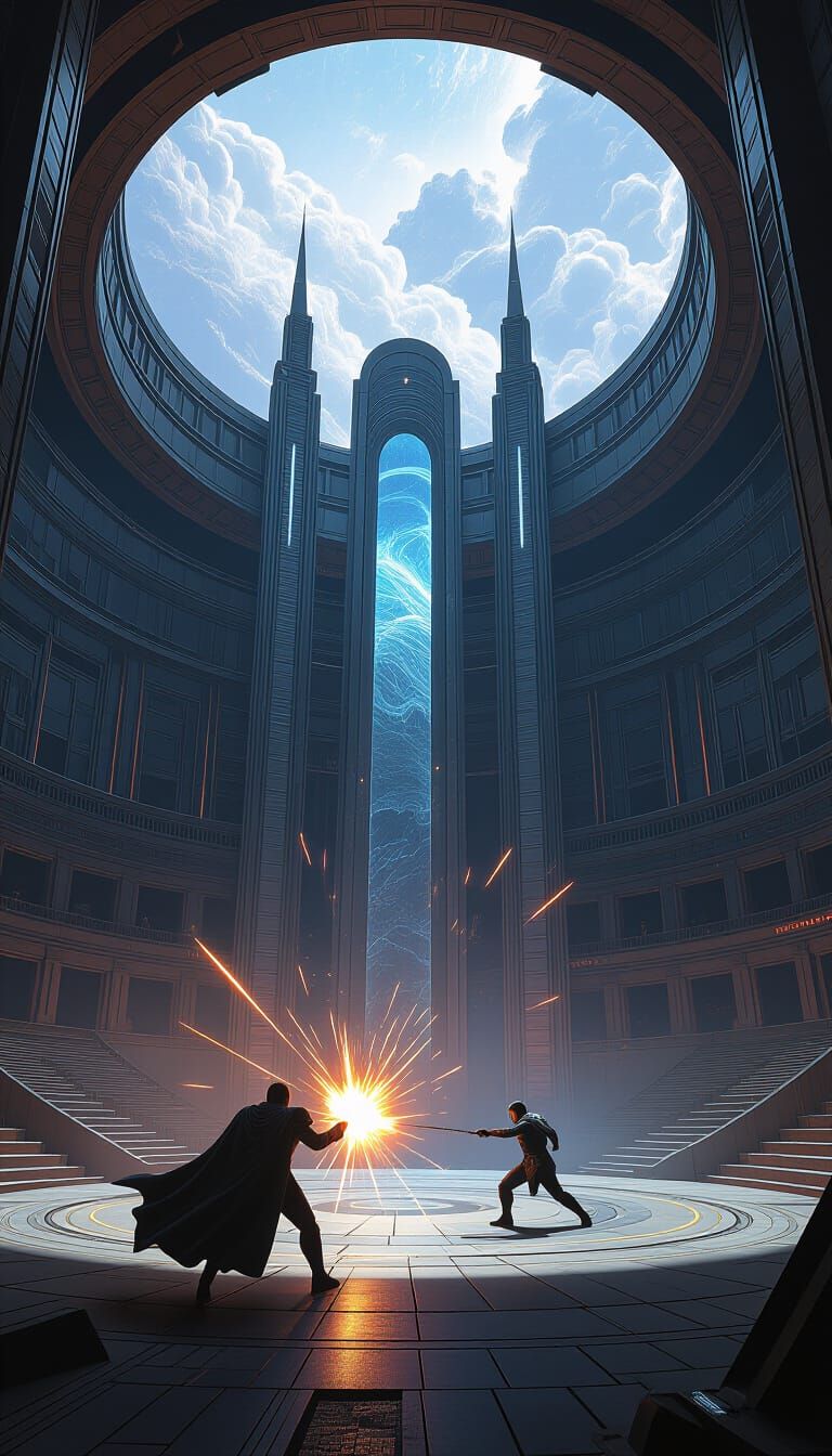 Epic Champion Battle in Futuristic Ancient Arena