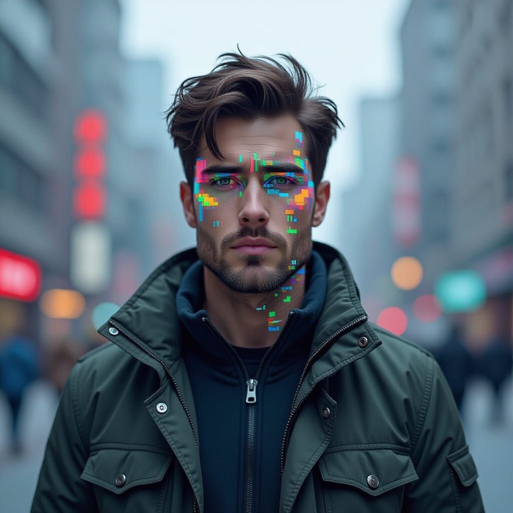 Emotional Pixel Portrait in Glitch Art Style