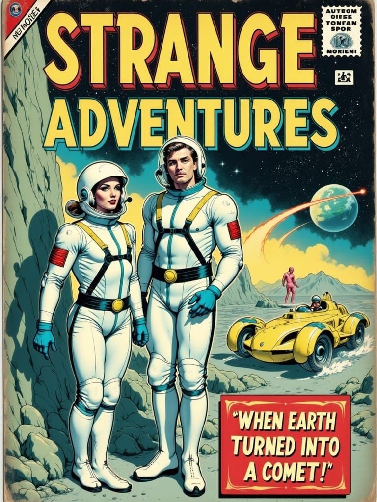 Vintage-Style Comic Book Cover Art in Retro-Futuristic Silve...