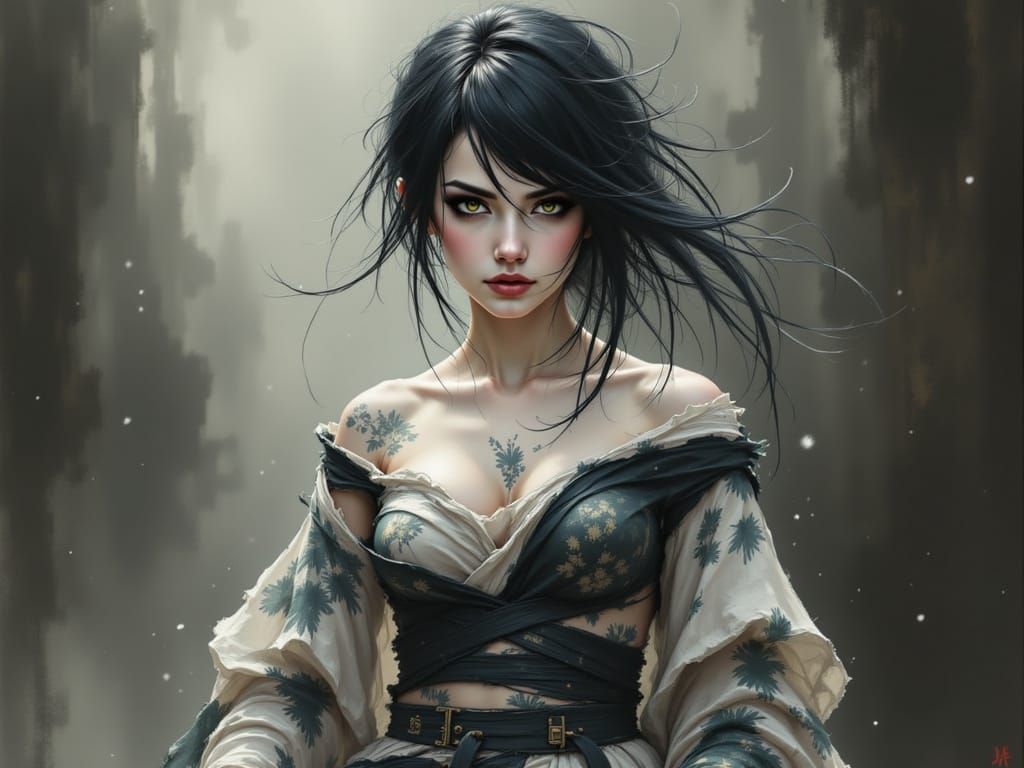 MissPixxy Clay Portrait in High-Fantasy Japanese Brush Style