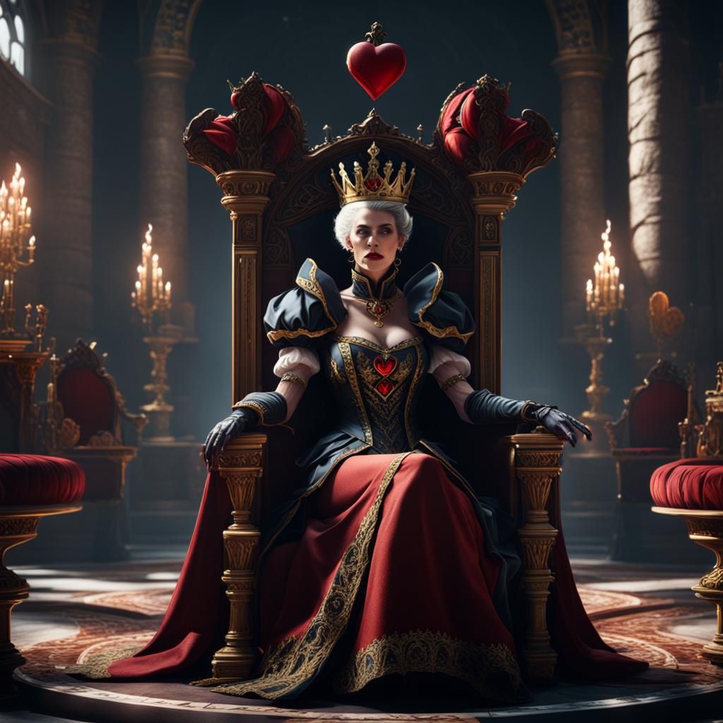 Queen of Hearts on Her Throne: Fantasy Art