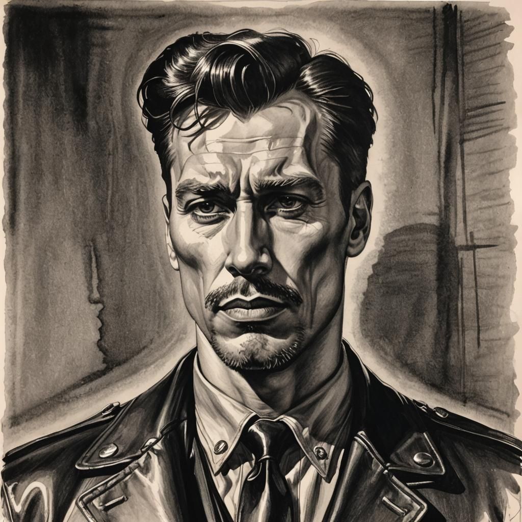 Dramatic Portrait in Film Noir Dieselpunk Style