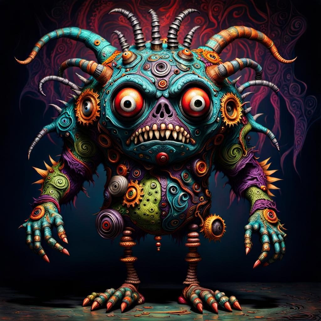 Grotesque Monster in Dystopian Fantasy Landscape