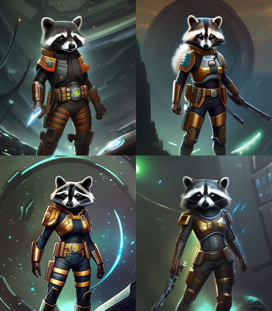 Cyborg Raccoon Bounty Hunter in Retro Digital Art