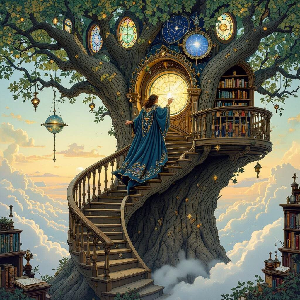 Mystical Astronomer Ascending to Floating Observatory