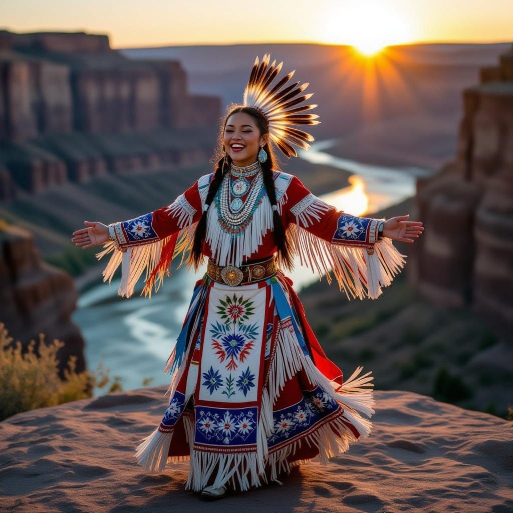 Nez Perce Dancer at Dawn in Snake River Canyon