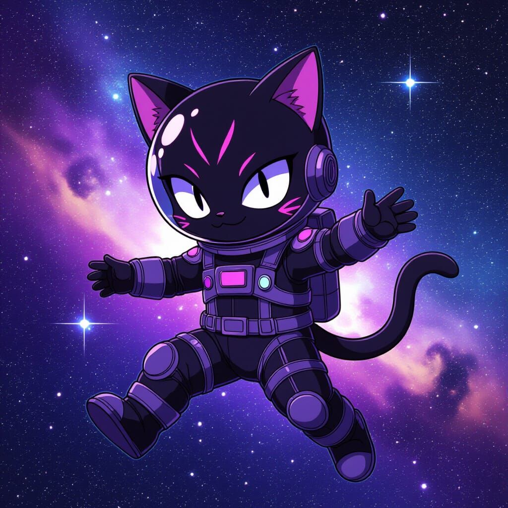 Demonic Nekomata in Spacesuit: Chibi Style Galaxy Art