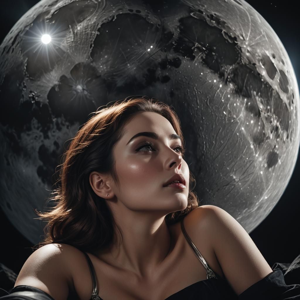 Captivating Woman Bathed in Lunar Light: Hyperrealistic Port...