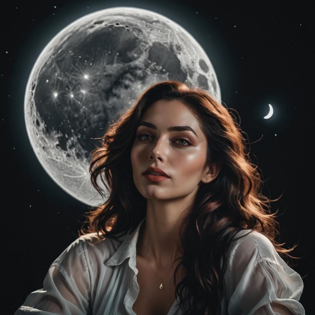 Seductive Woman's Silhouette with Giant Moon