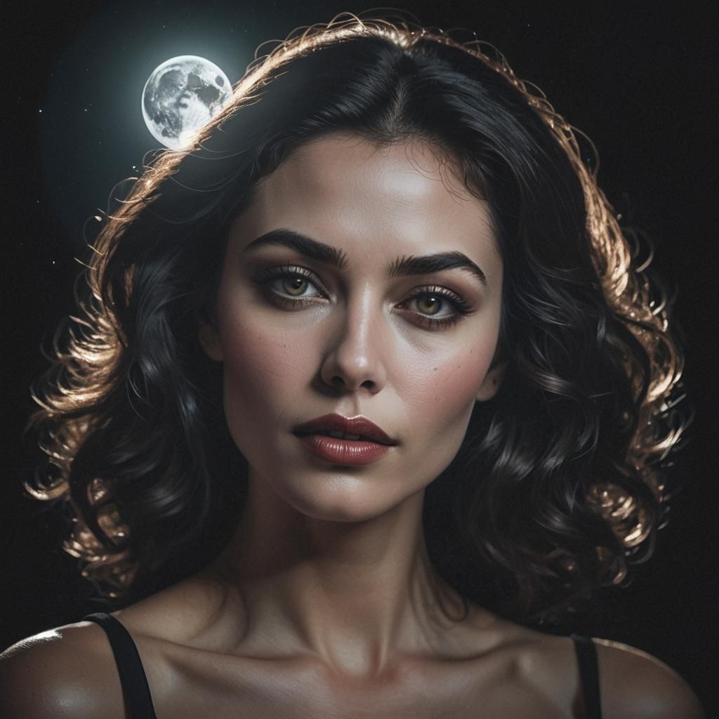Noir Portrait of Woman with Moonlit Glow